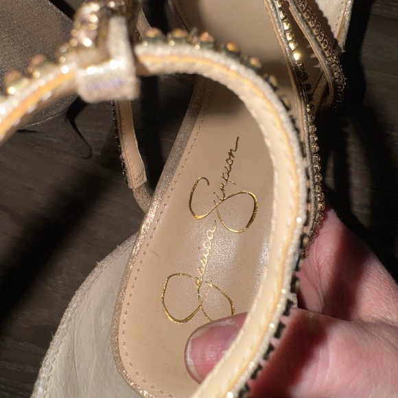 Jessica Simpson Sidra Sandal, champagne, Rhinestone strappy heels Size 9.5 - Picture 7 of 14